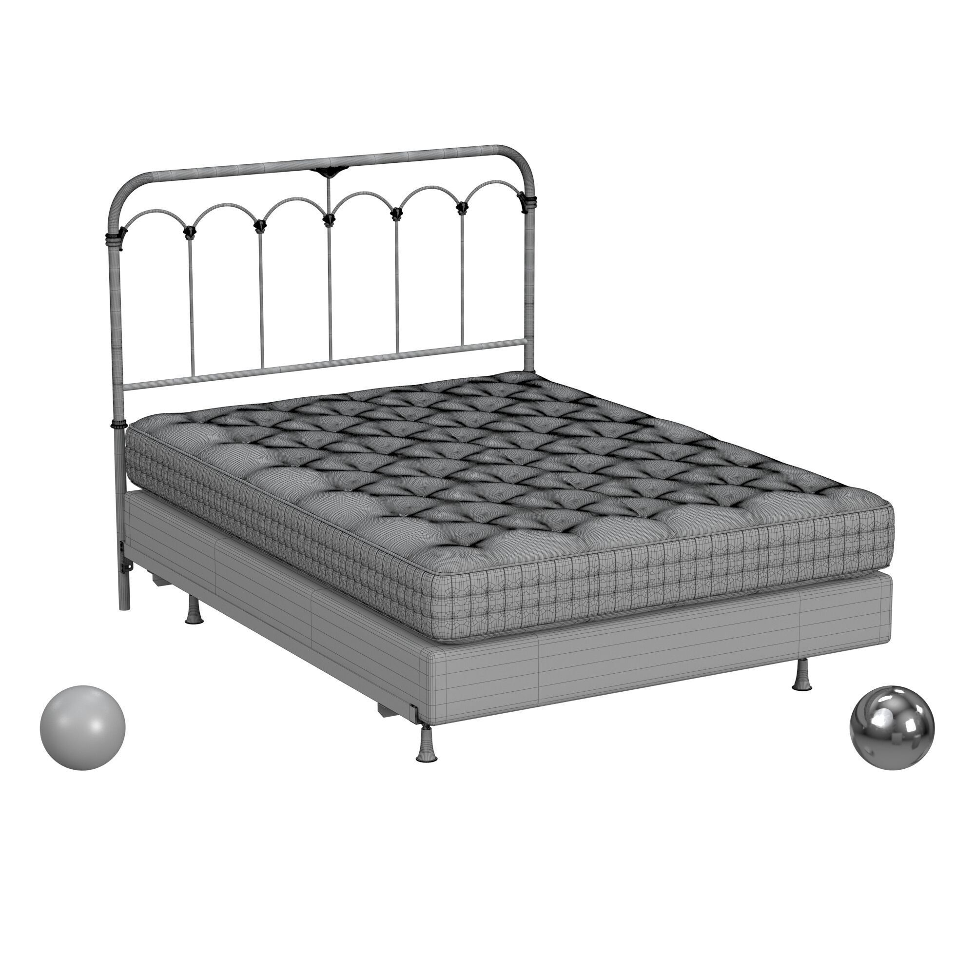 Jocelyn Full Metal Headboard with Frame and Matress Low-poly 3D model_3