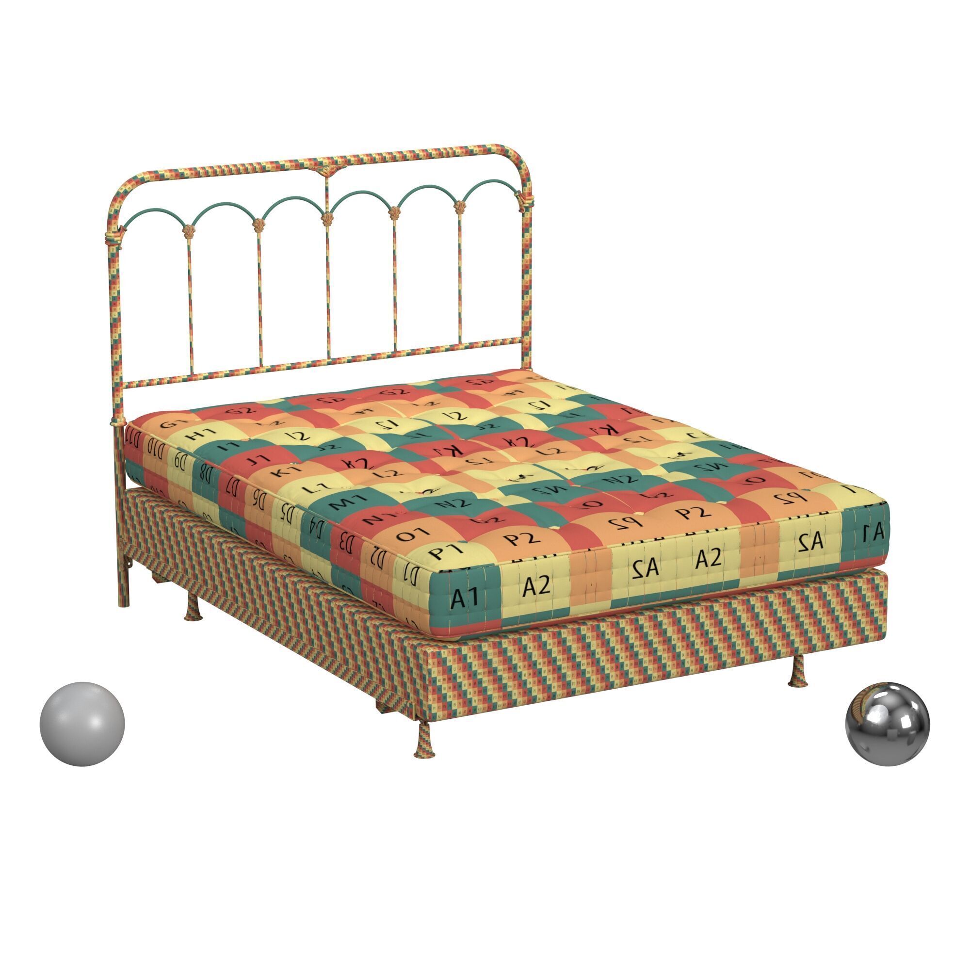 Jocelyn Full Metal Headboard with Frame and Matress Low-poly 3D model_2