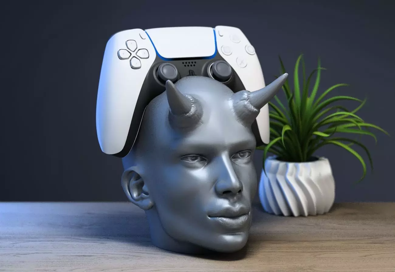 Female demon head Ps5 controller stand 3D print model