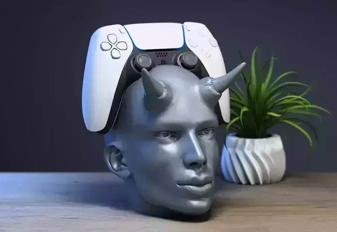 Female demon head Ps5 controller stand 3D print model
