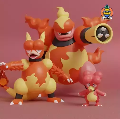 Pokemon - Magby Magmar and Magmortar with 2 poses