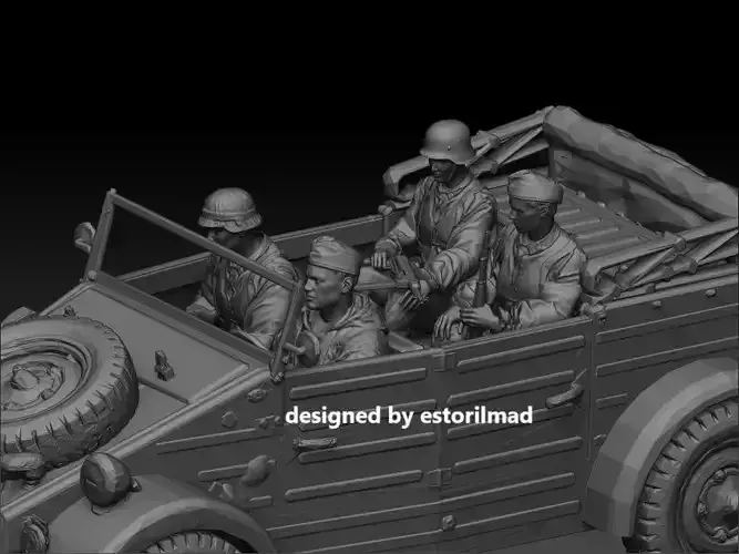 WW2 GERMAN WAFFEN SS SOLDIERS MOUNTED ON KUBELWAGEN 3D print model