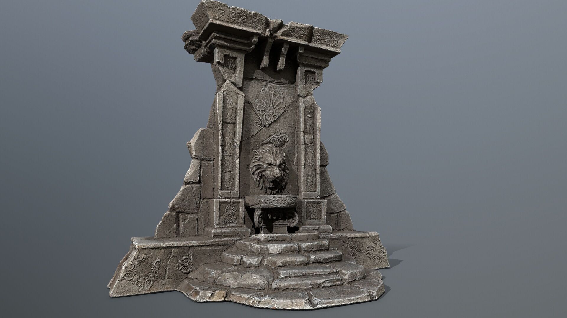 Lion fountain Low-poly 3D model_2