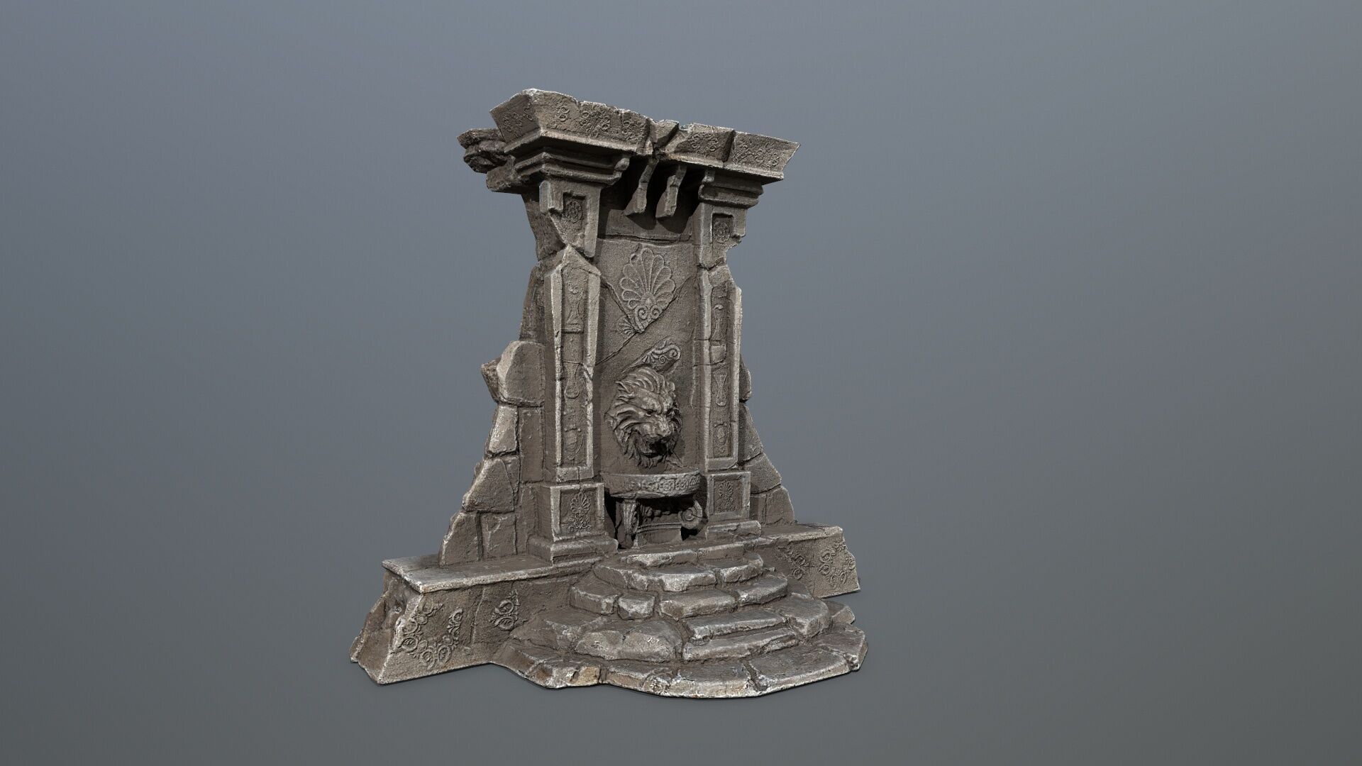 Lion fountain Low-poly 3D model_11