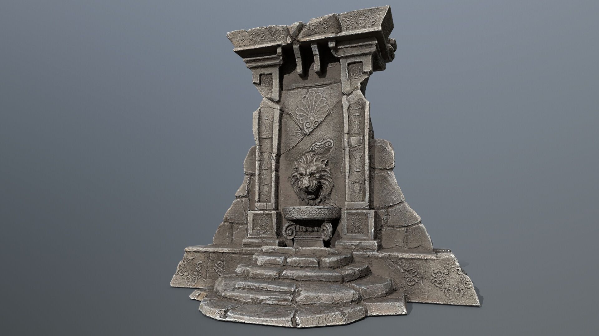 Lion fountain Low-poly 3D model_1