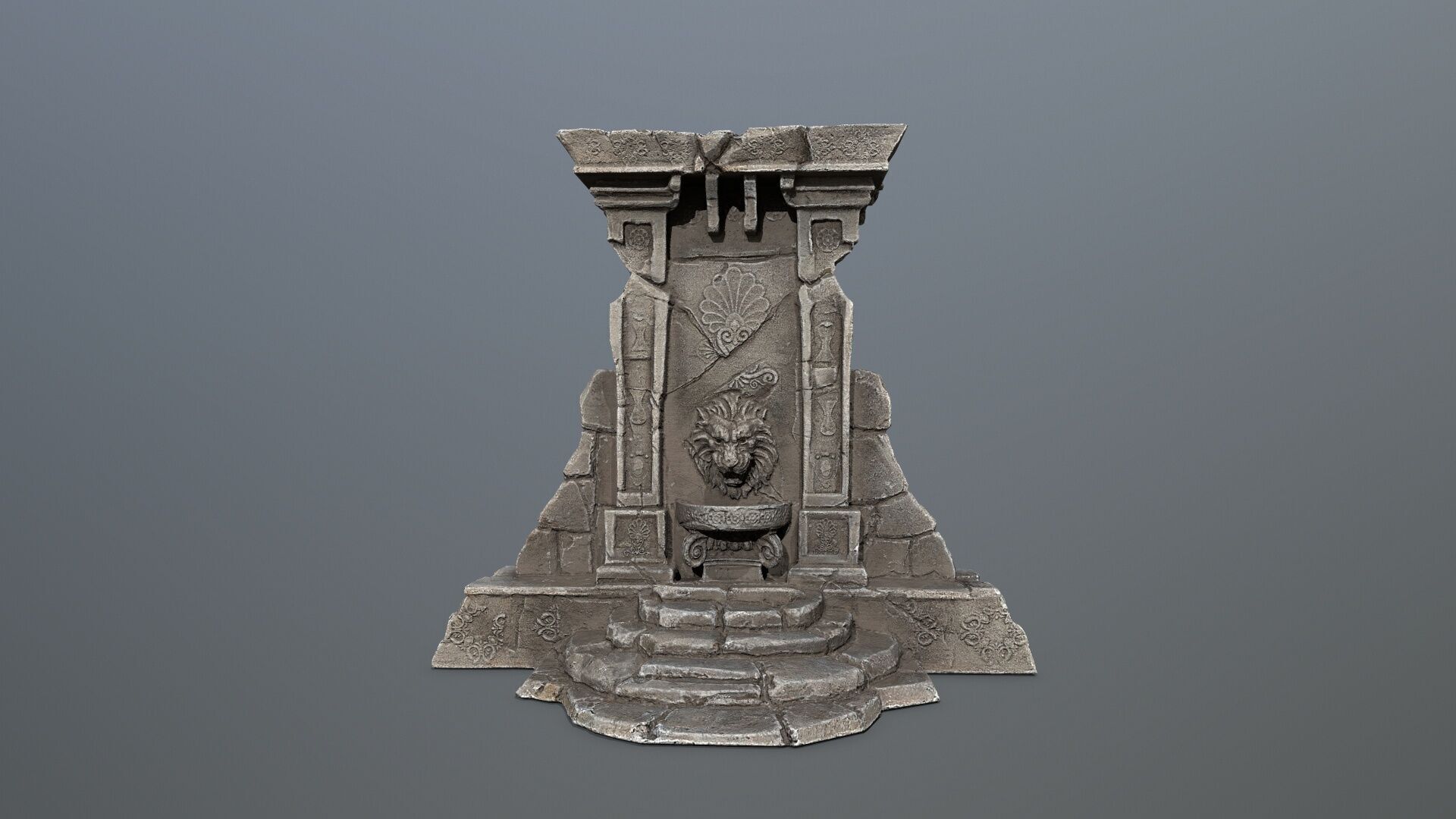 Lion fountain Low-poly 3D model_13