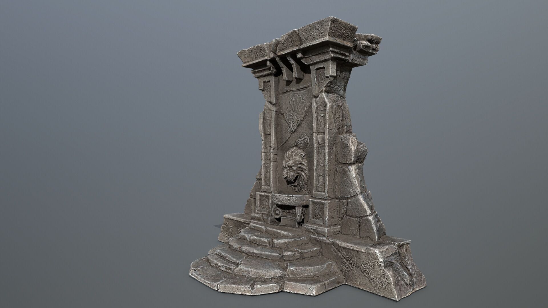 Lion fountain Low-poly 3D model_5