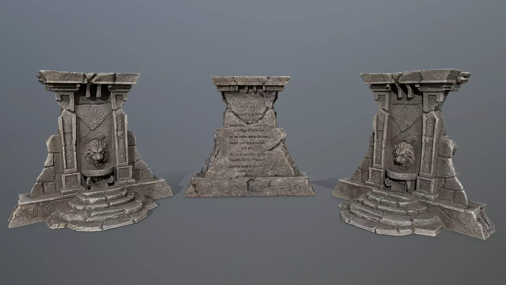 Lion fountain Low-poly 3D model_0