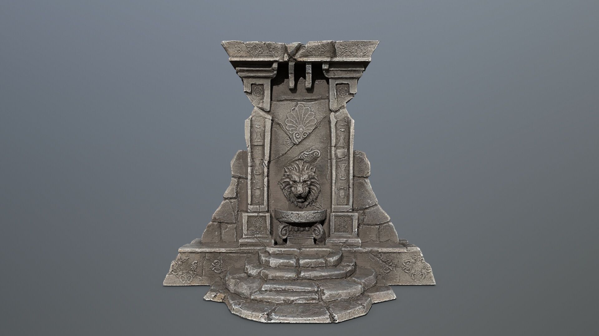 Lion fountain Low-poly 3D model_4