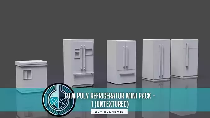 Low Poly 5 Refrigerator Mini Pack - 1 - Untextured  Low-poly 3D model