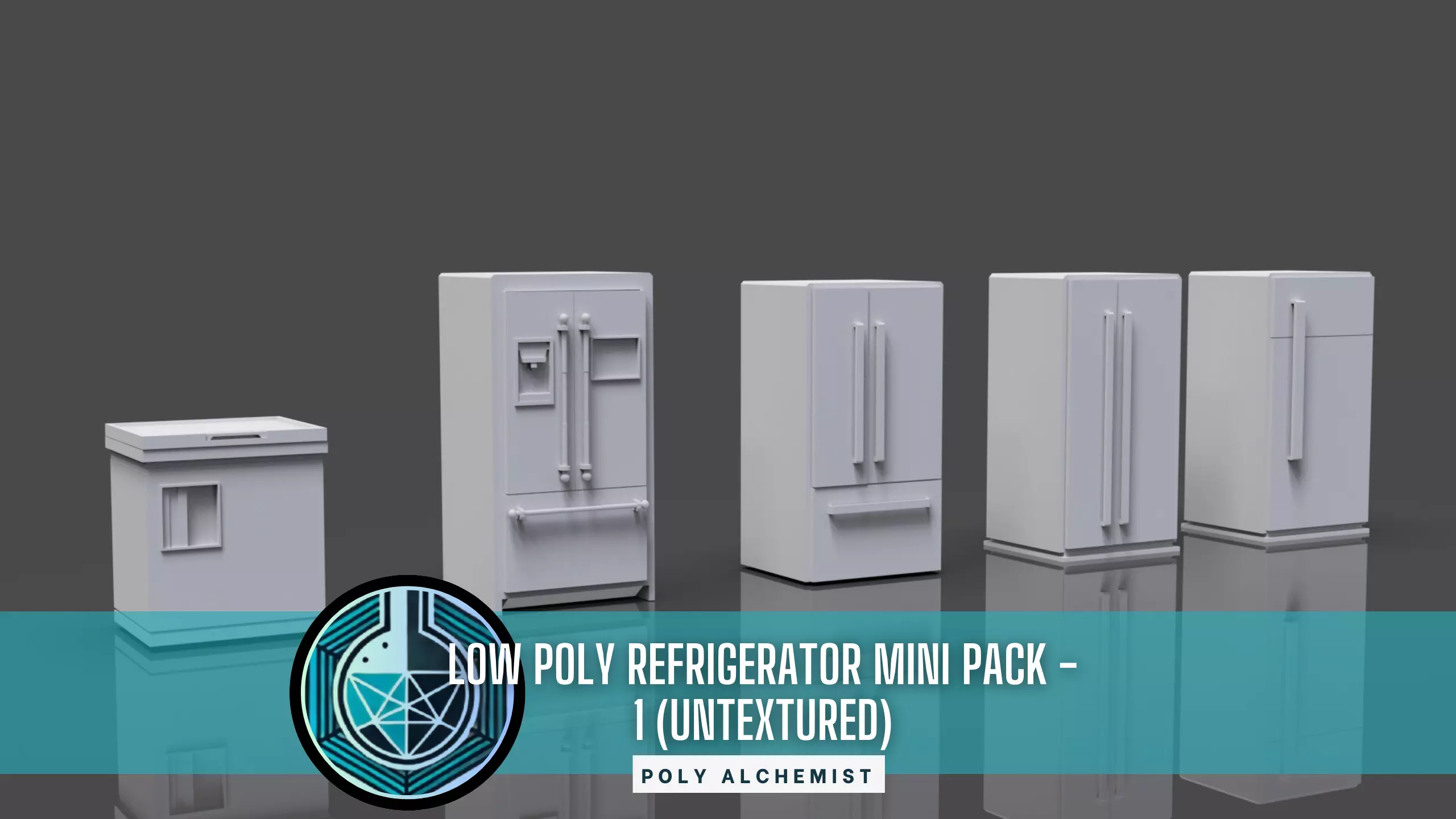 Low Poly 5 Refrigerator Mini Pack - 1 - Untextured Low-poly 3D model_0