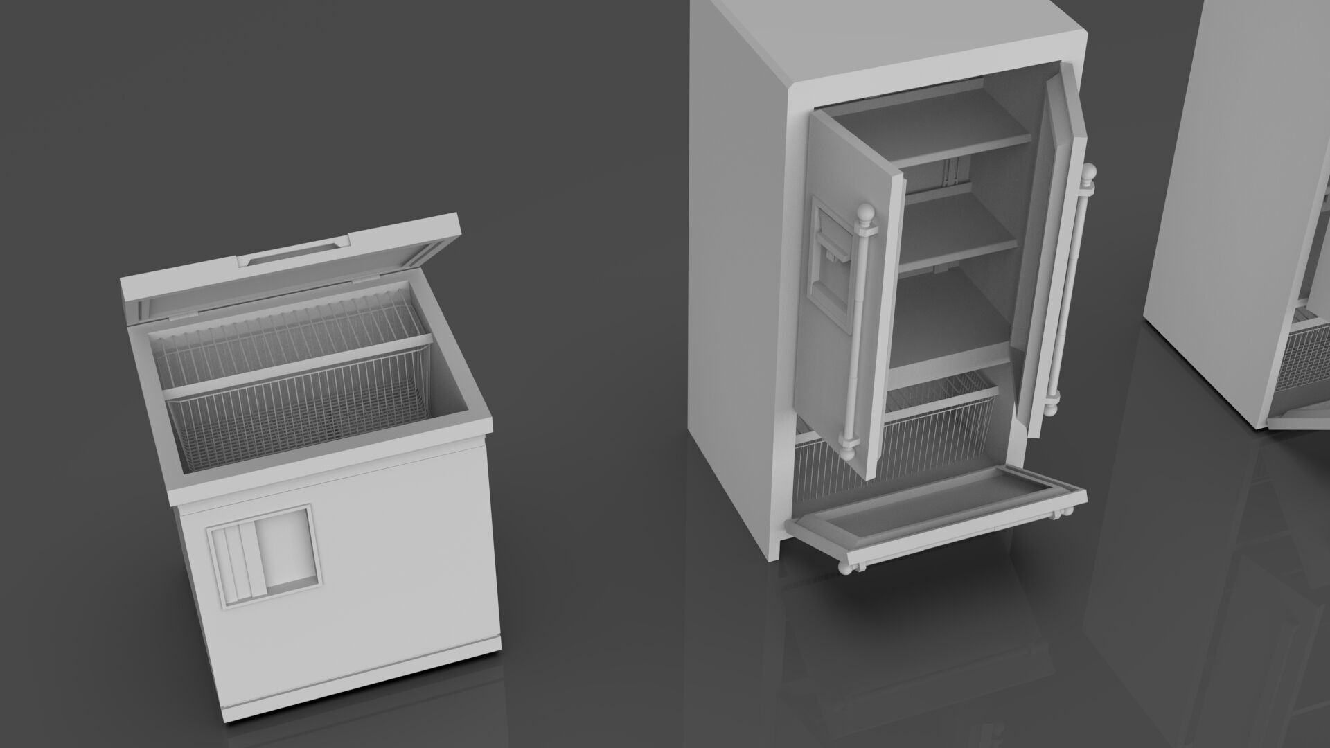 Low Poly 5 Refrigerator Mini Pack - 1 - Untextured Low-poly 3D model_4