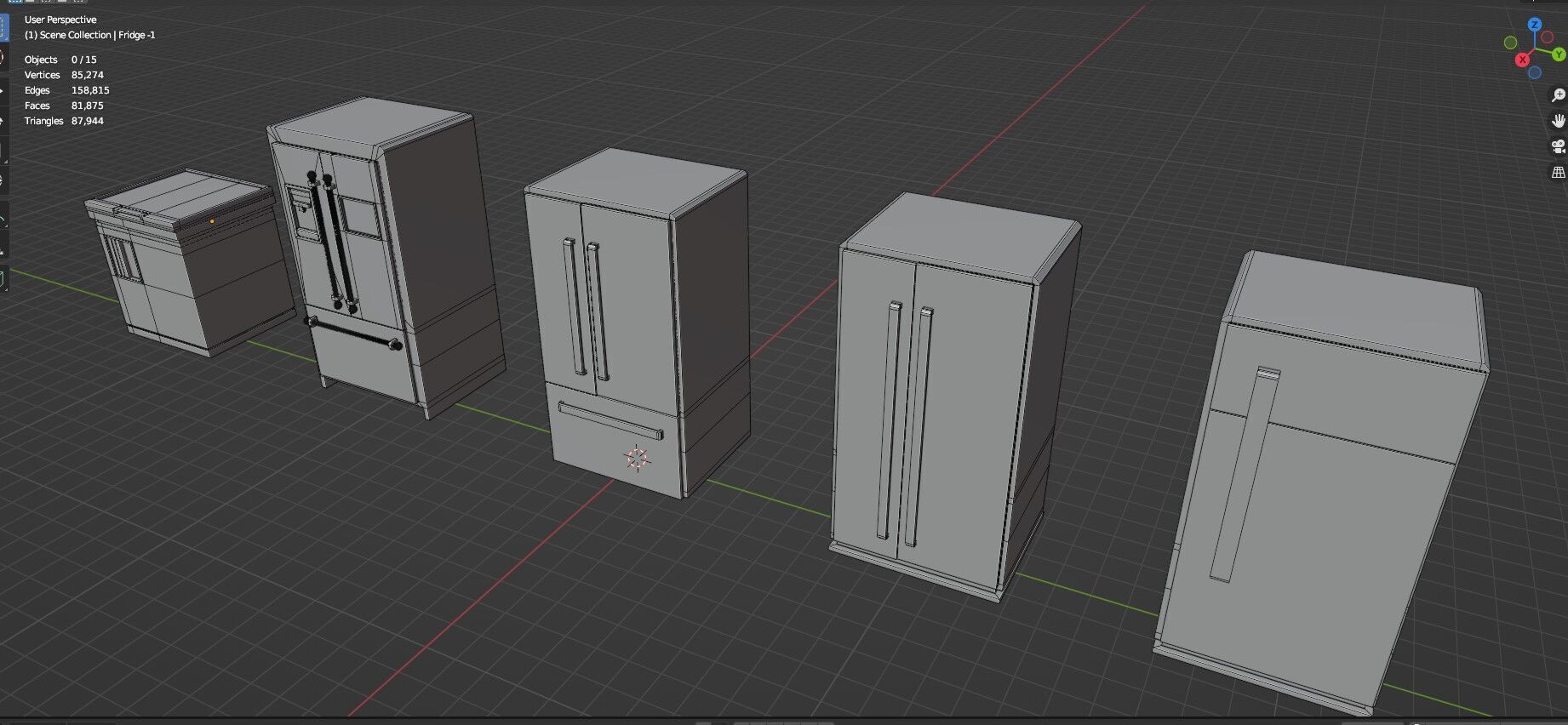 Low Poly 5 Refrigerator Mini Pack - 1 - Untextured Low-poly 3D model_11