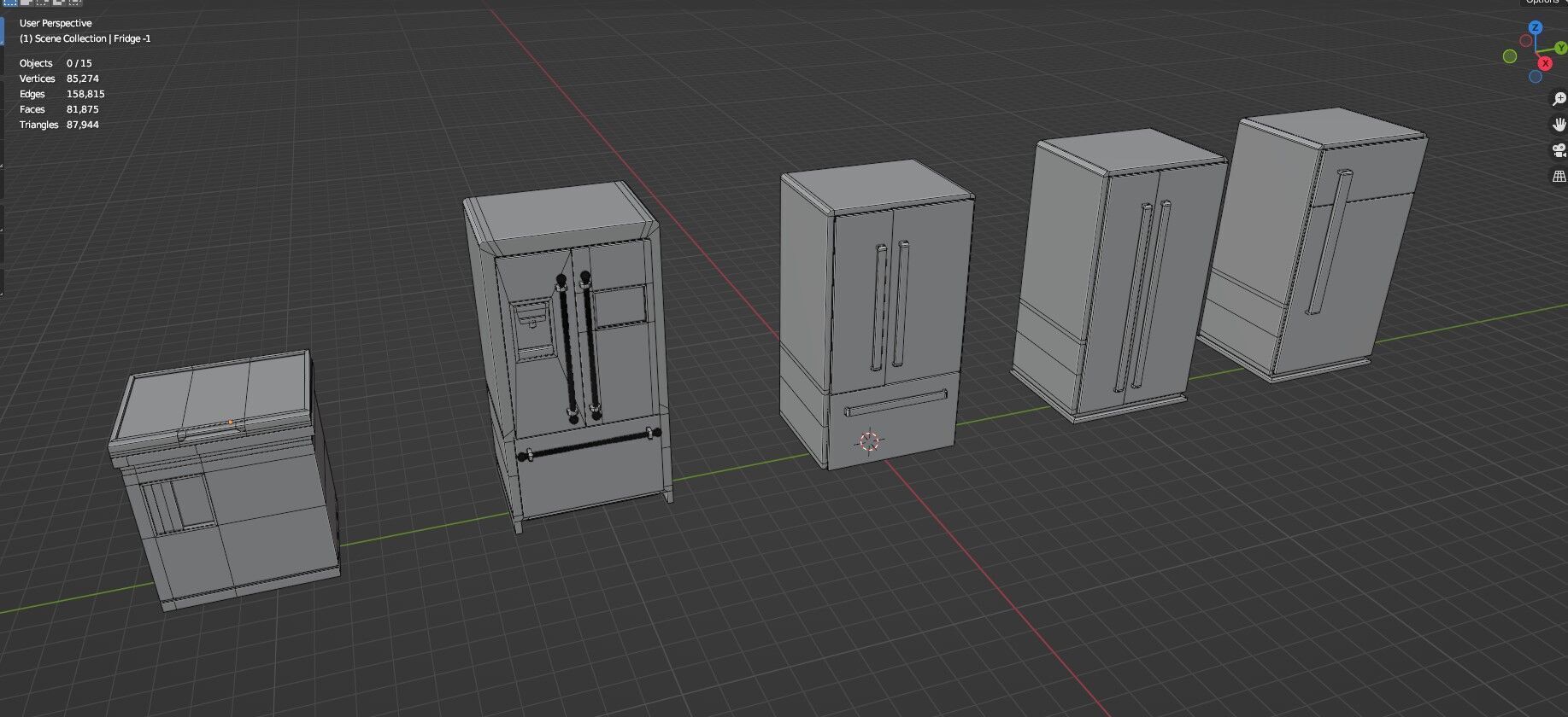 Low Poly 5 Refrigerator Mini Pack - 1 - Untextured Low-poly 3D model_10