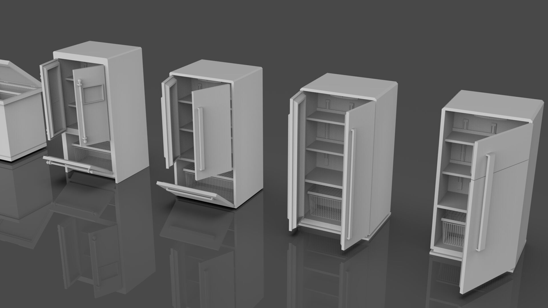 Low Poly 5 Refrigerator Mini Pack - 1 - Untextured Low-poly 3D model_5