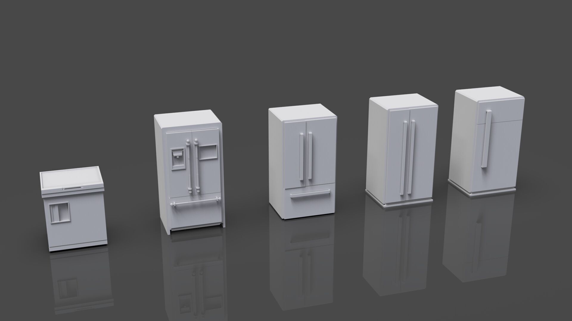 Low Poly 5 Refrigerator Mini Pack - 1 - Untextured Low-poly 3D model_1