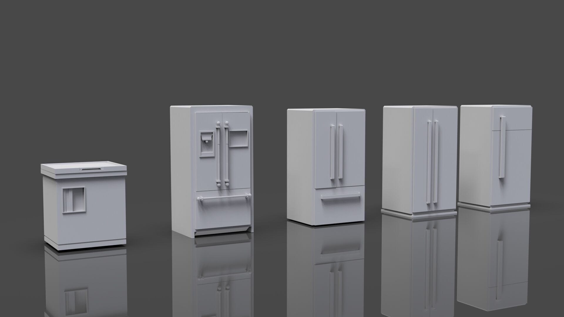 Low Poly 5 Refrigerator Mini Pack - 1 - Untextured Low-poly 3D model_2