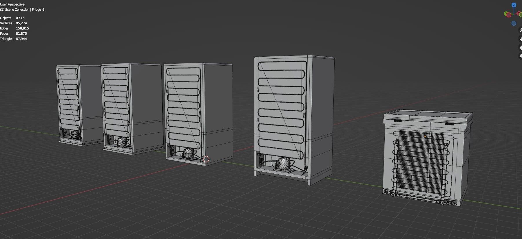 Low Poly 5 Refrigerator Mini Pack - 1 - Untextured Low-poly 3D model_13