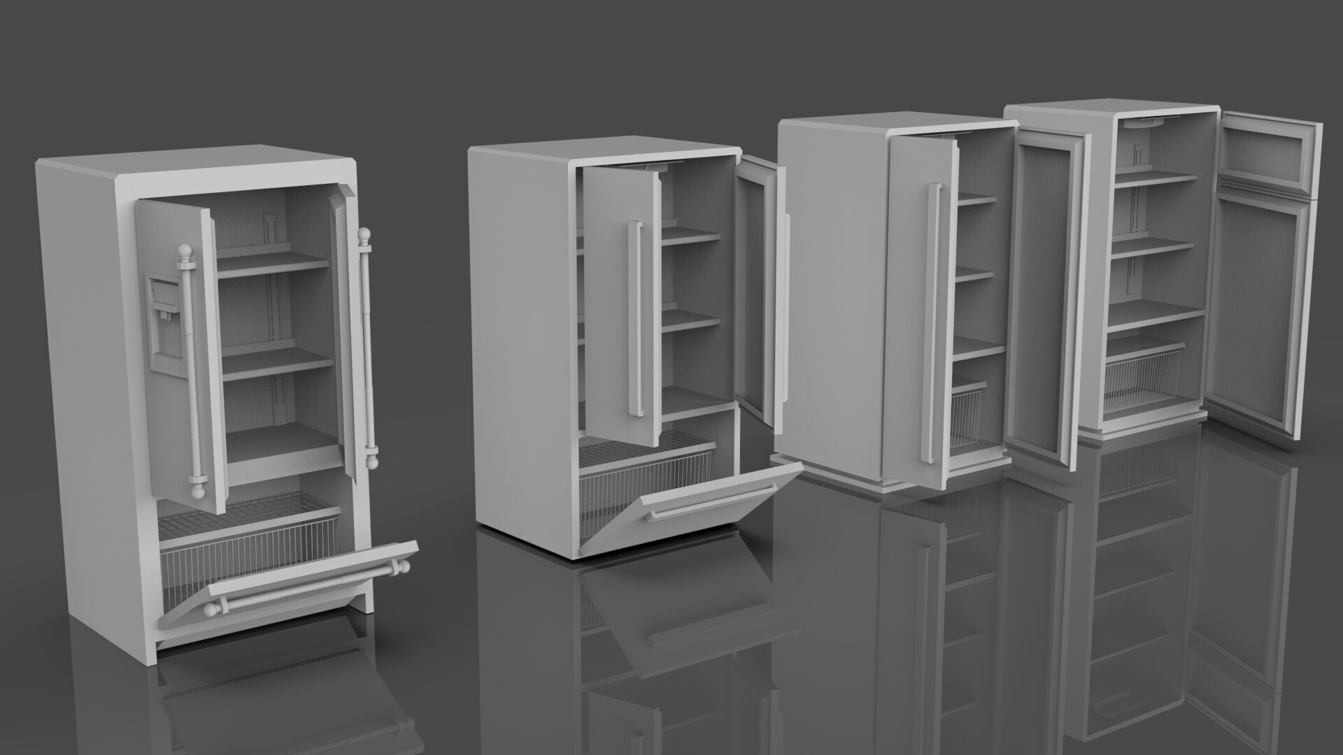 Low Poly 5 Refrigerator Mini Pack - 1 - Untextured Low-poly 3D model_6