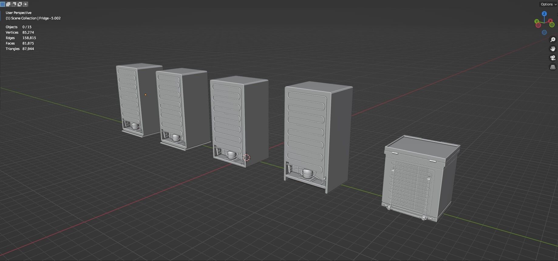 Low Poly 5 Refrigerator Mini Pack - 1 - Untextured Low-poly 3D model_22