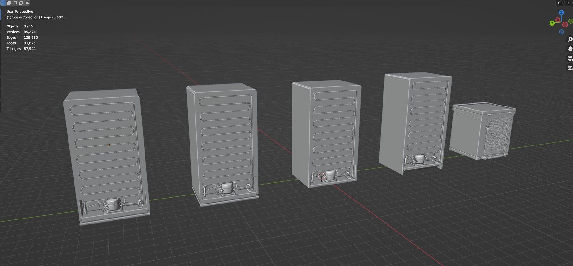 Low Poly 5 Refrigerator Mini Pack - 1 - Untextured Low-poly 3D model_21