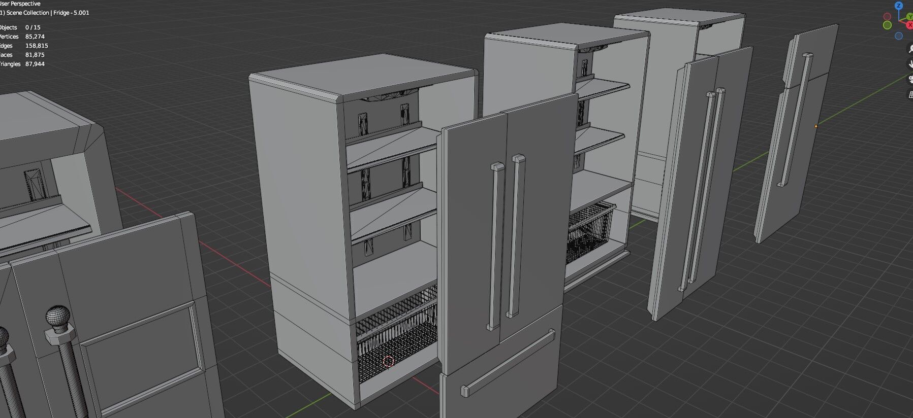 Low Poly 5 Refrigerator Mini Pack - 1 - Untextured Low-poly 3D model_17
