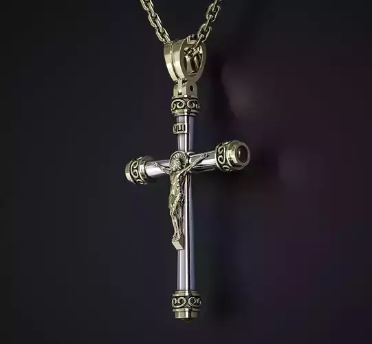 A CROSS WITH A CRUCIFIX AND CABOCHONS