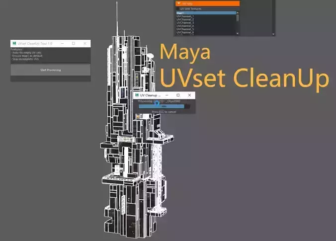 UVset CleanUp Tool  Maya script 3D model