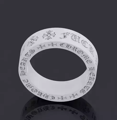 Chrome heart fuck you ring text imprint