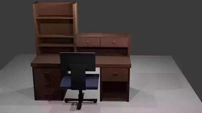3D Model of Wooden Desk with Chair Cartoon