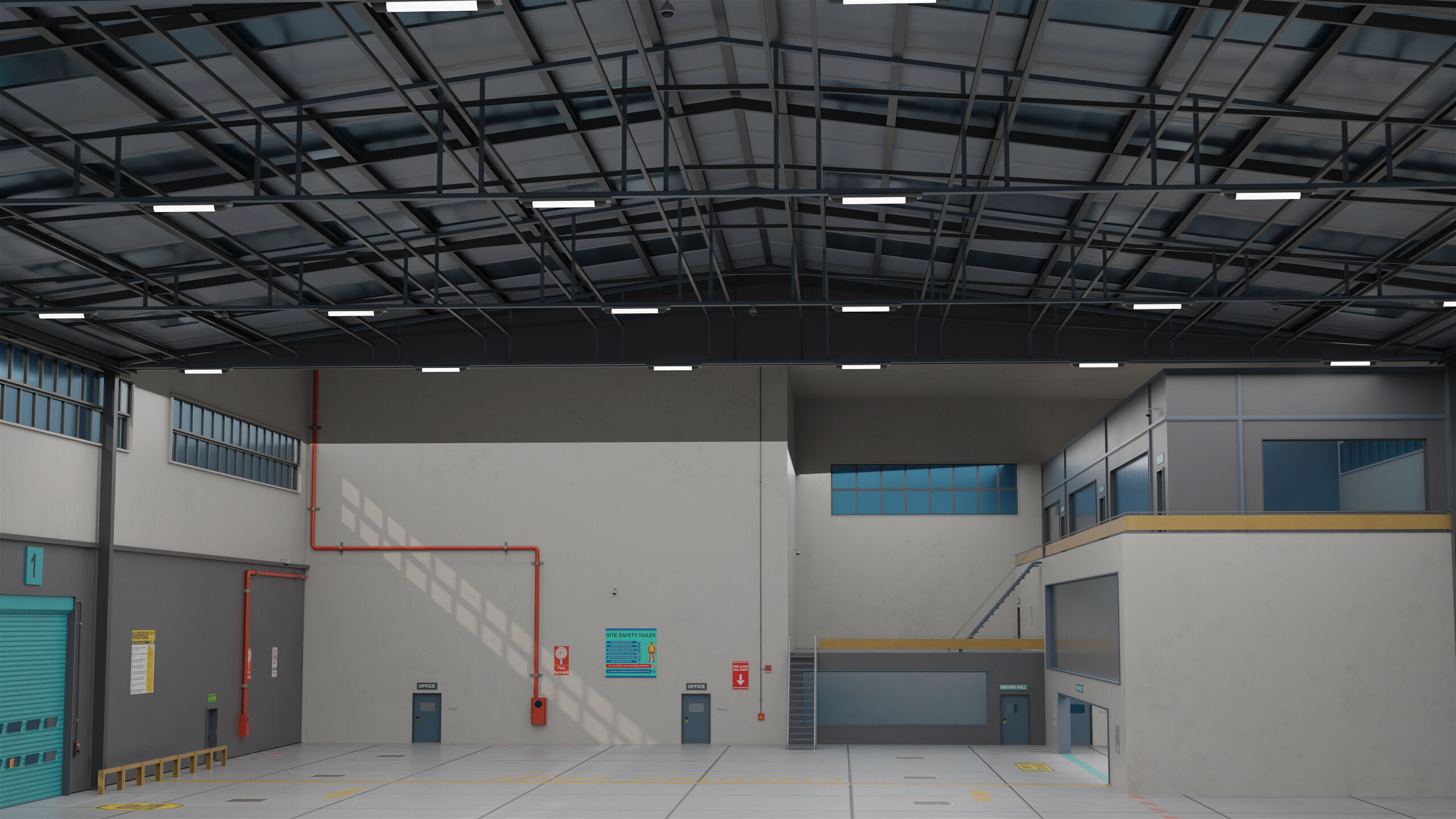 Logistic Cargo Warehouse Interior and Exterior All PBR Textures Low-poly 3D model_5