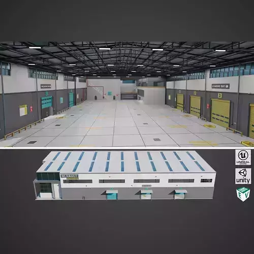 Logistic Cargo Warehouse Interior and Exterior All PBR Textures Low-poly 3D model