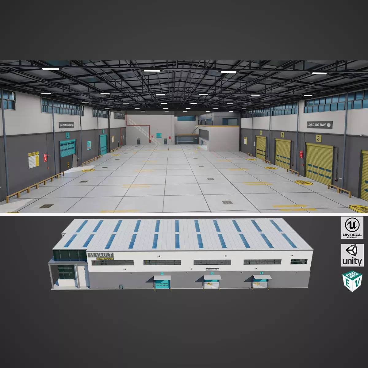 Logistic Cargo Warehouse Interior and Exterior All PBR Textures Low-poly 3D model_0