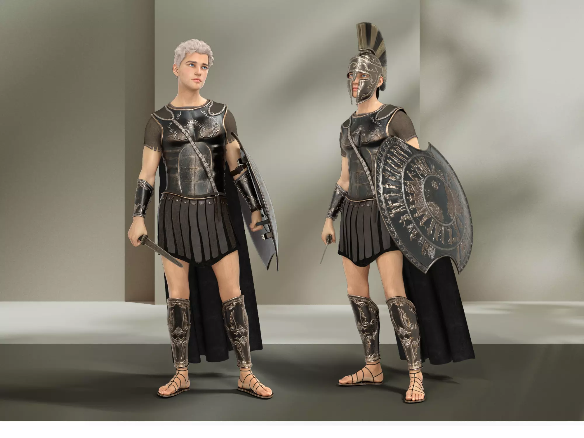 Achilles Myrmidons Greek Warrior Rigged Low-poly 3D model_0
