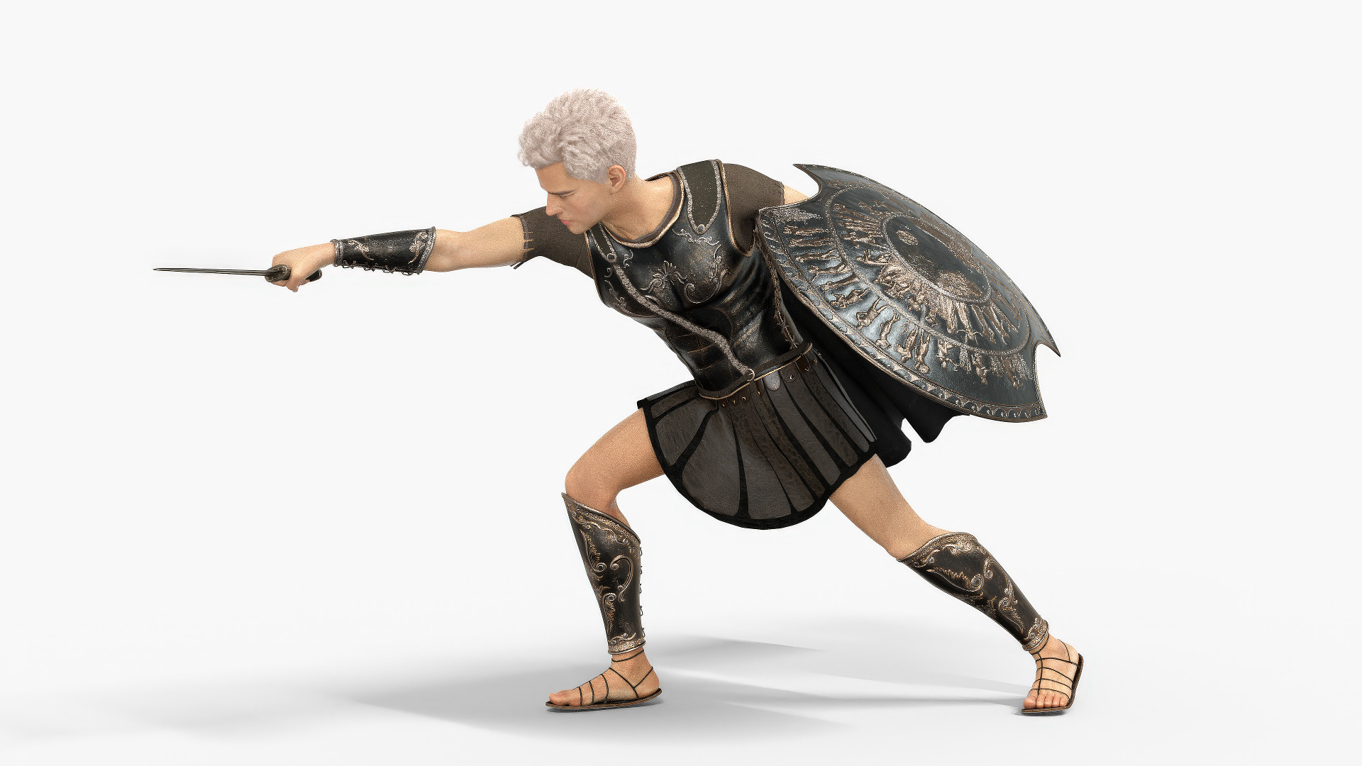 Achilles Myrmidons Greek Warrior Rigged Low-poly 3D model_8
