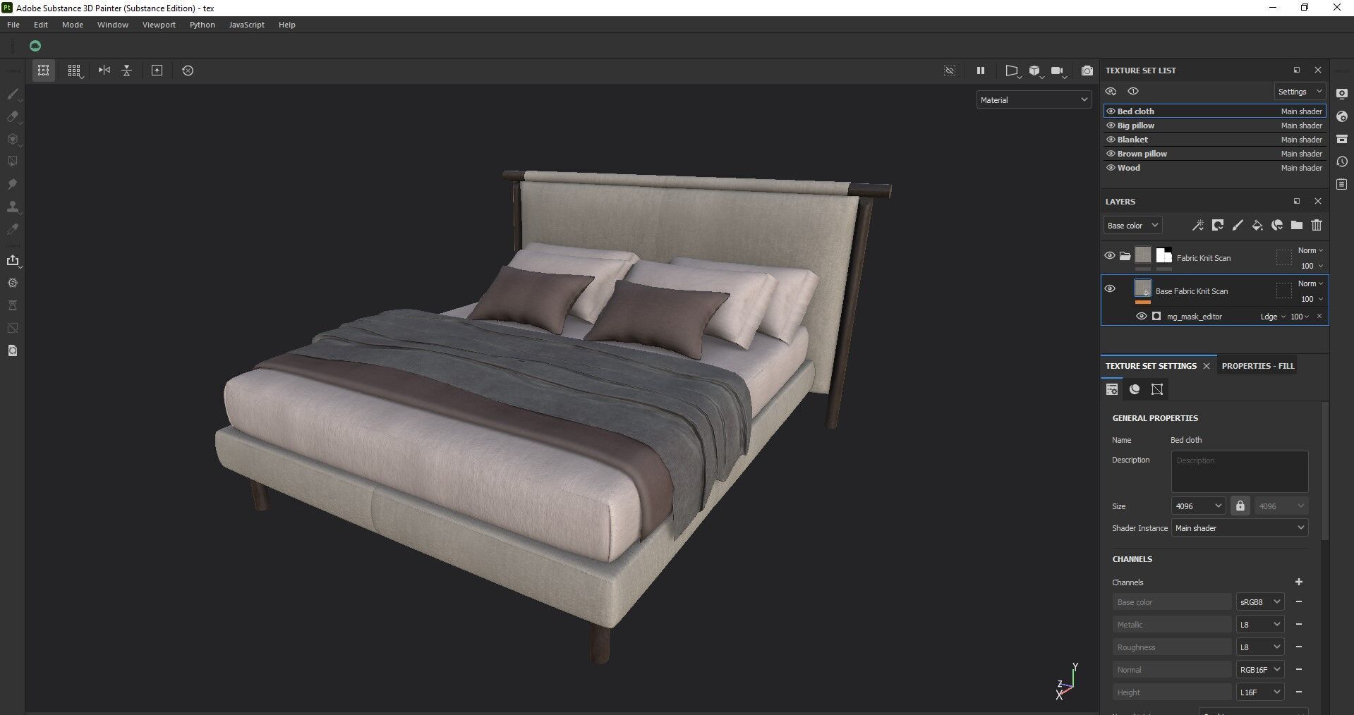 Modern King Size Bed Low-poly 3D model_34