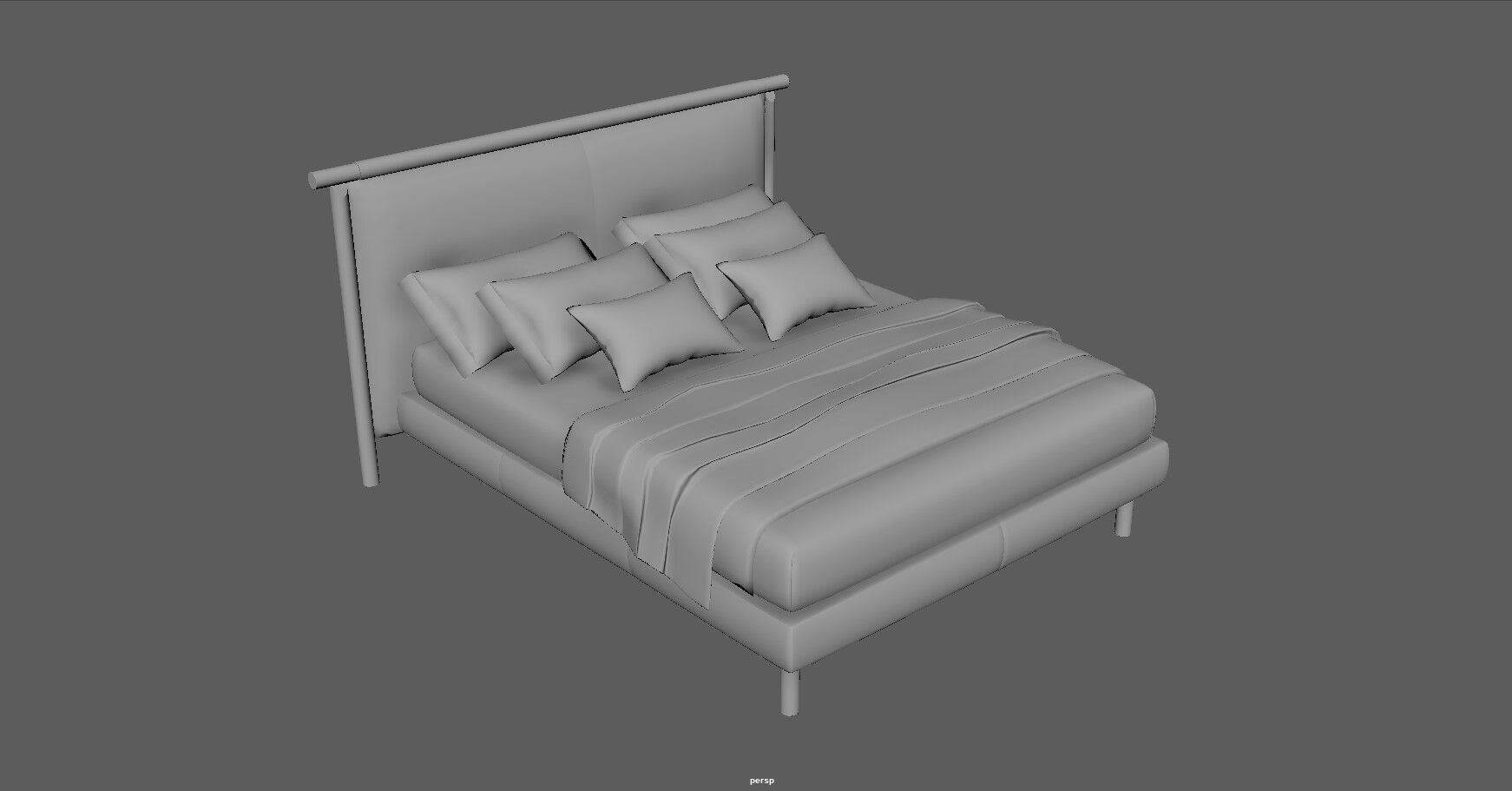 Modern King Size Bed Low-poly 3D model_8