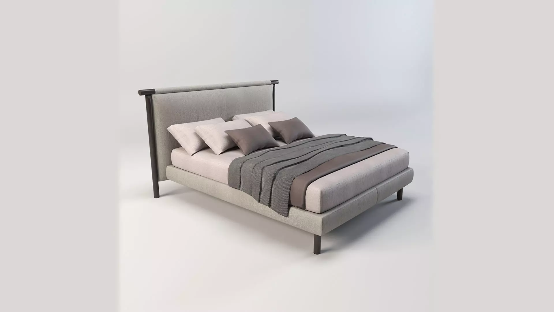 Modern King Size Bed Low-poly 3D model_0
