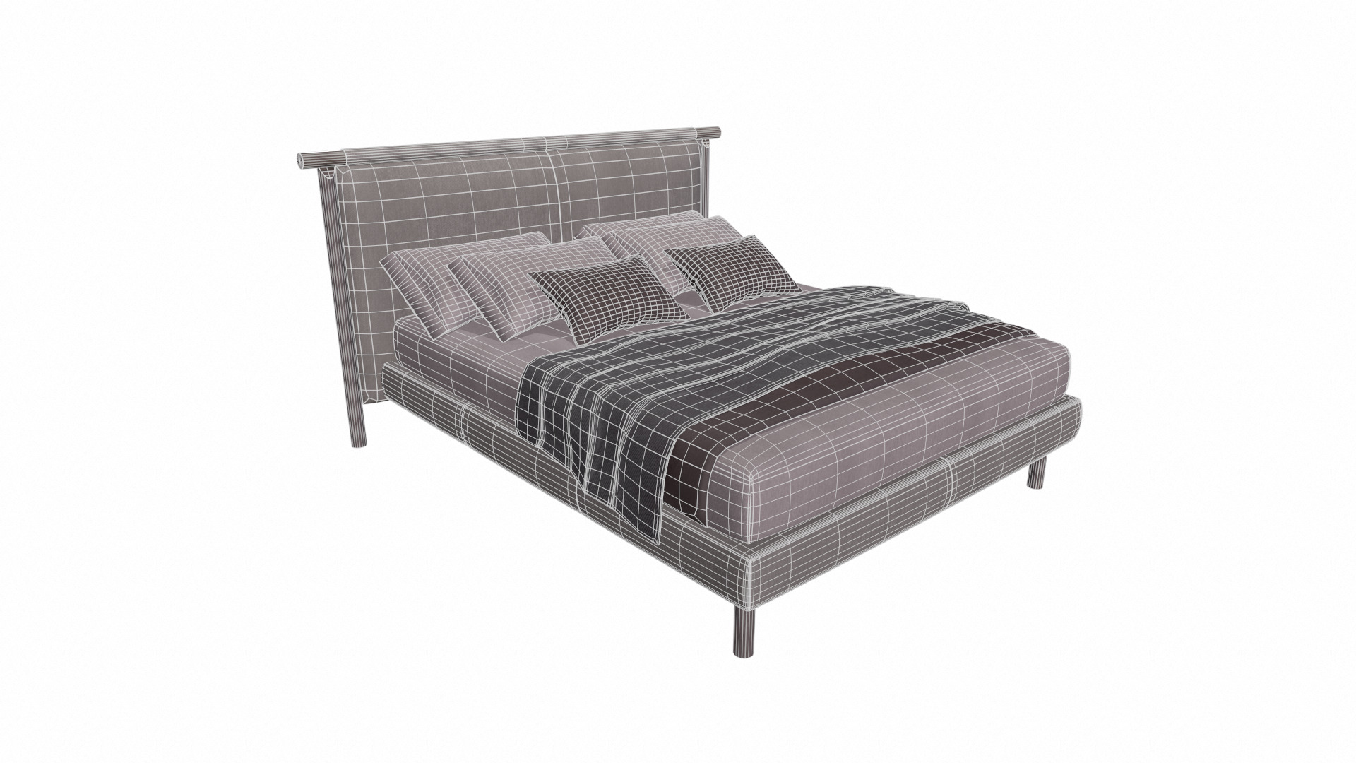 Modern King Size Bed Low-poly 3D model_7