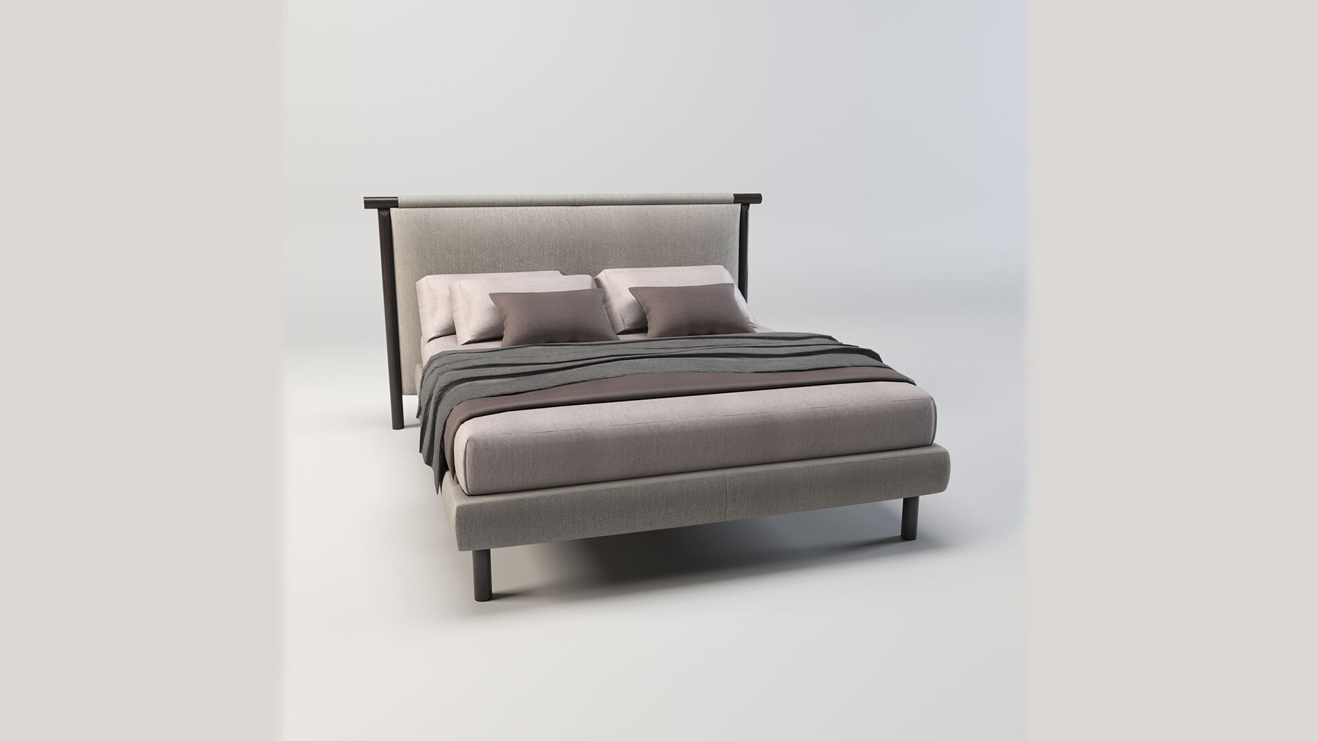 Modern King Size Bed Low-poly 3D model_5