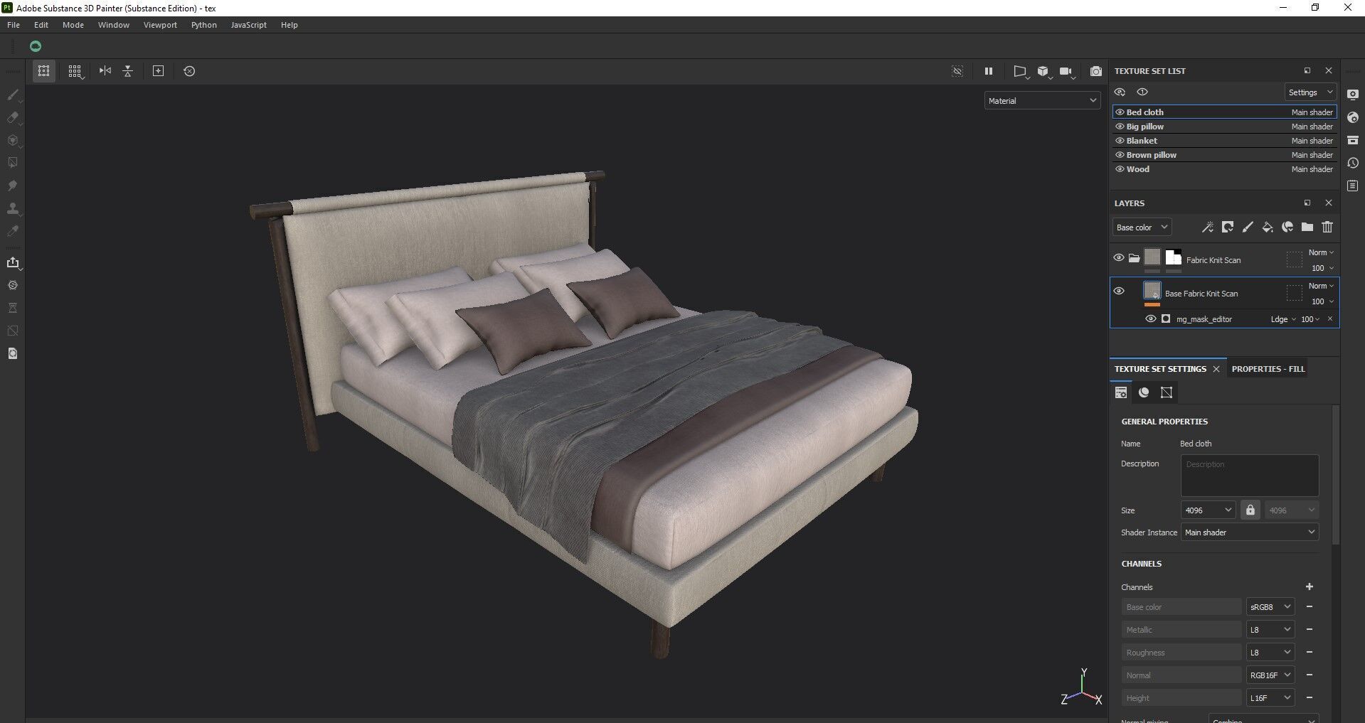 Modern King Size Bed Low-poly 3D model_28