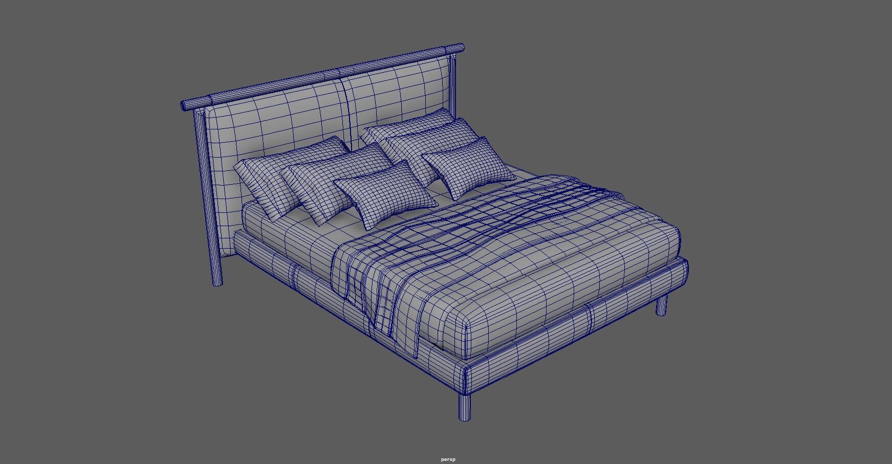 Modern King Size Bed Low-poly 3D model_9
