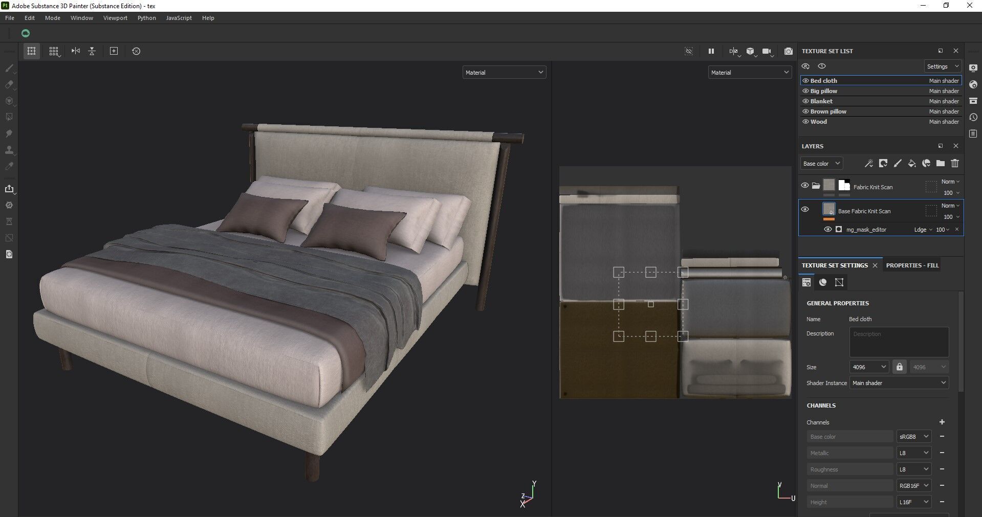 Modern King Size Bed Low-poly 3D model_33