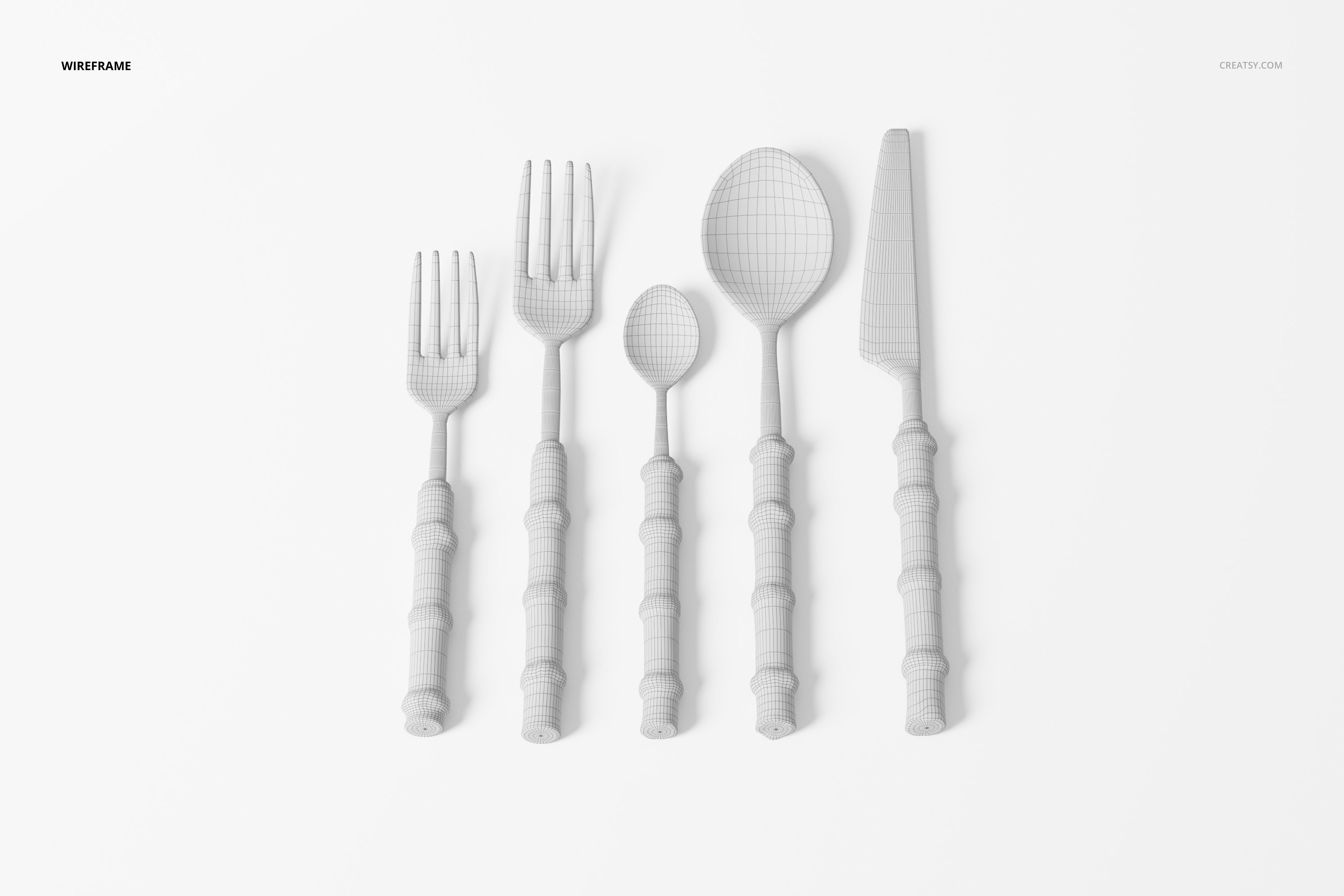 Dinner Bamboo Cutlery Set Of Five 3D Model 3D model_6
