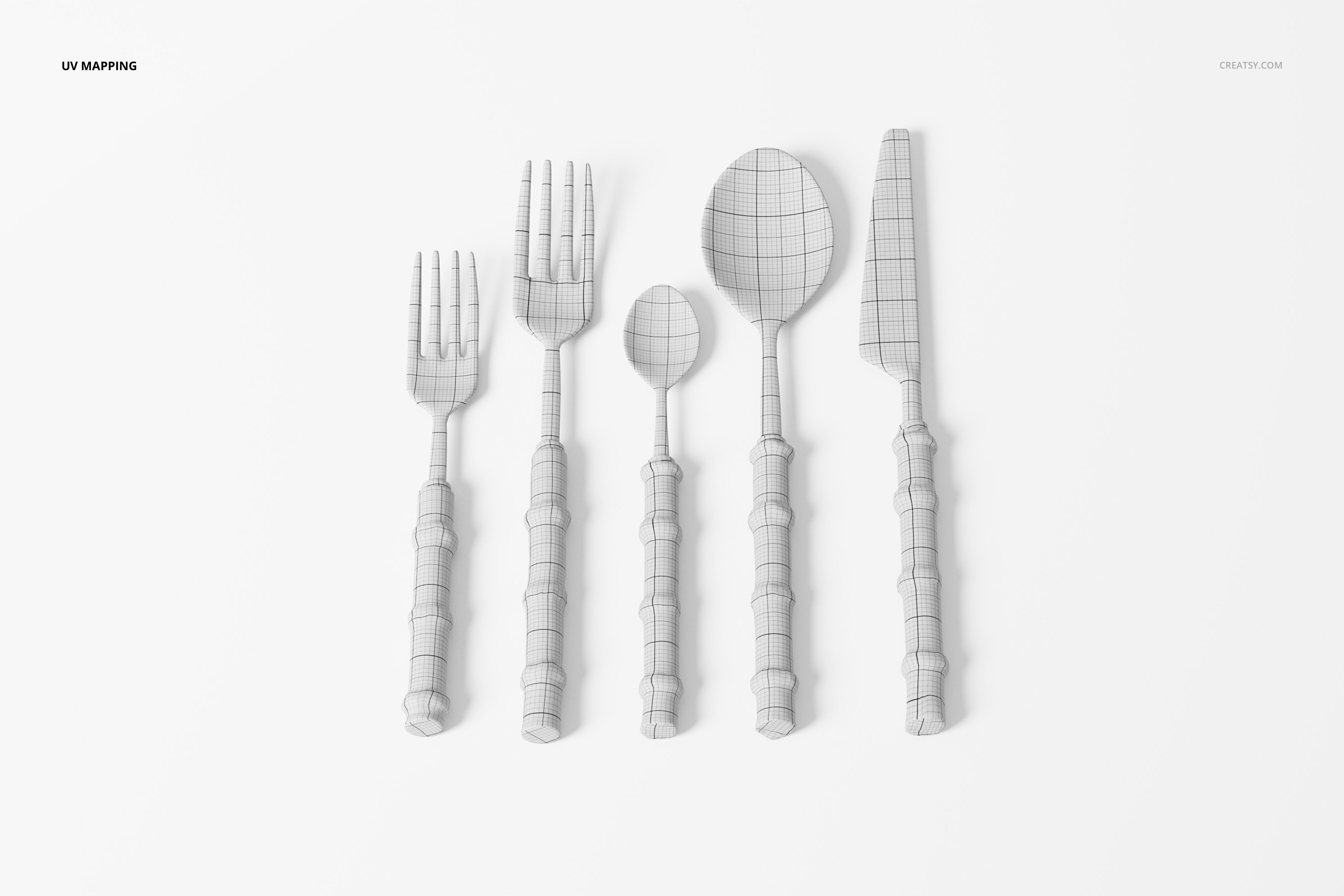 Dinner Bamboo Cutlery Set Of Five 3D Model 3D model_5