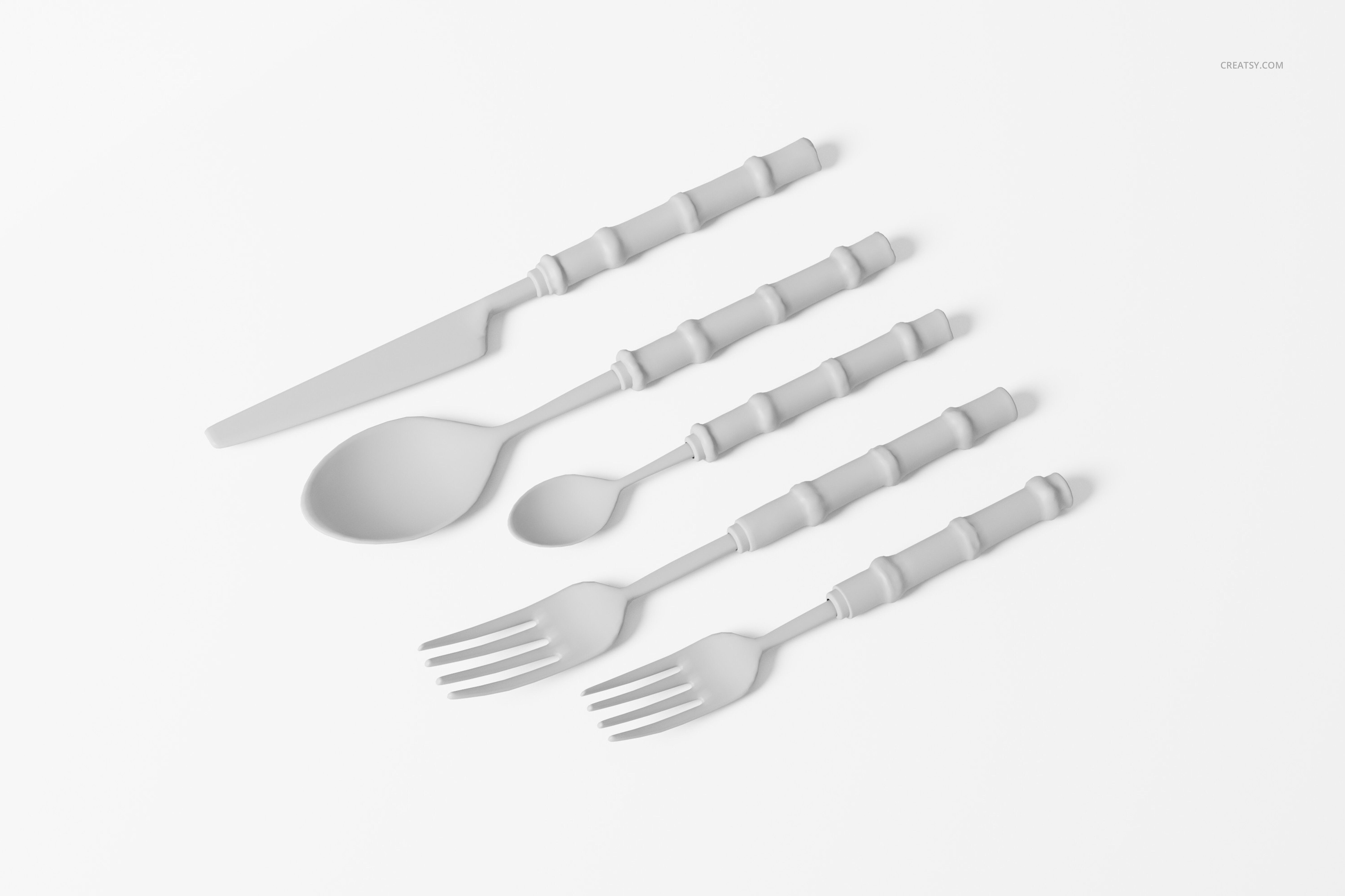 Dinner Bamboo Cutlery Set Of Five 3D Model 3D model_2