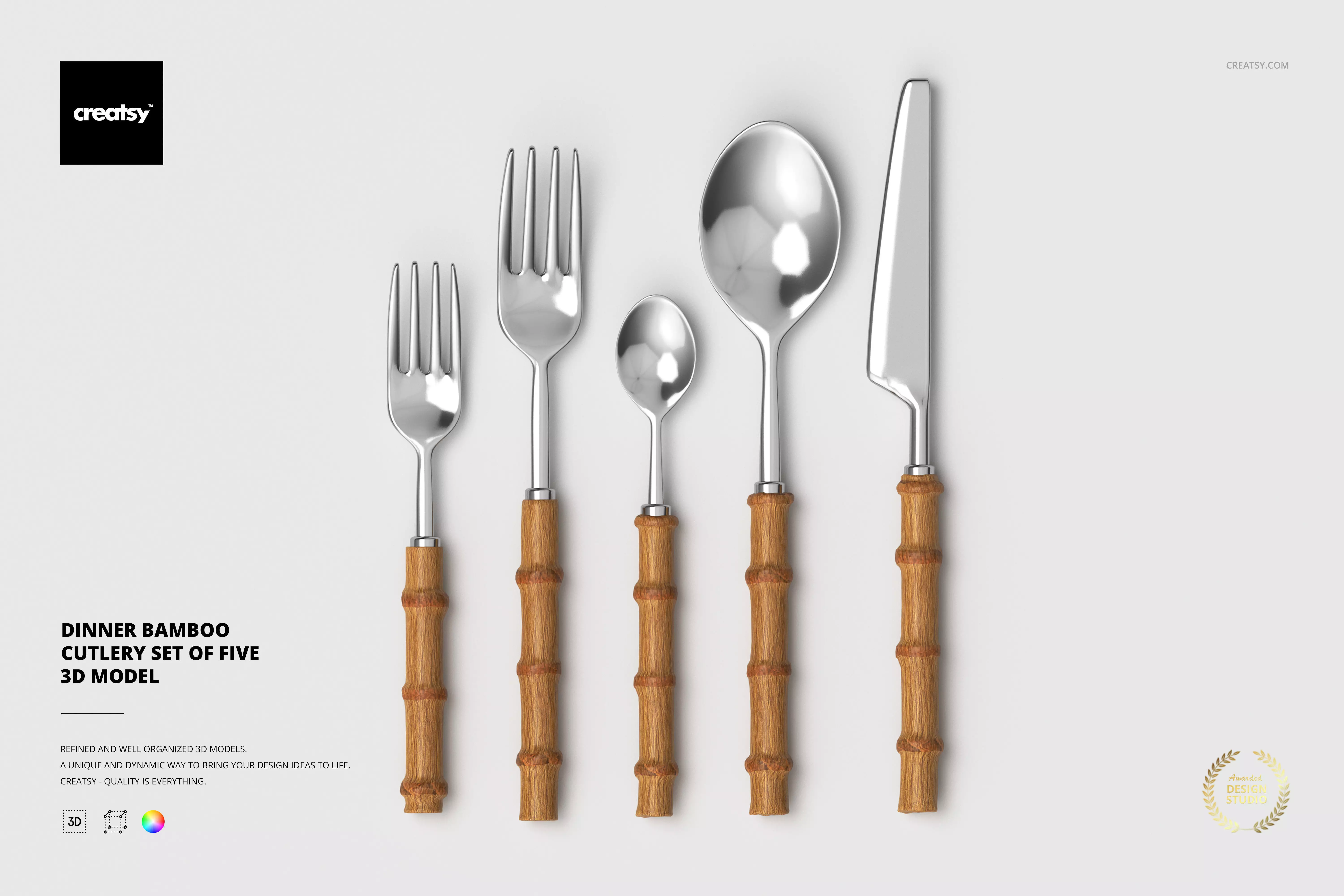 Dinner Bamboo Cutlery Set Of Five 3D Model 3D model_0