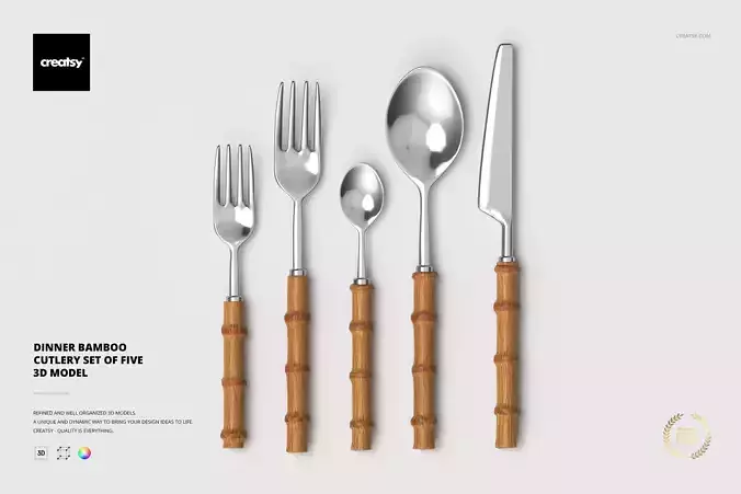 Dinner Bamboo Cutlery Set Of Five 3D Model