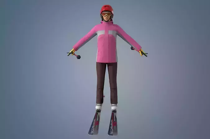 Skiing Actions Low-poly 3D model