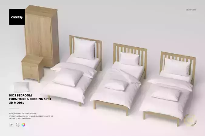 Kids Bedroom Furniture and Bedding Set 1 3D Model